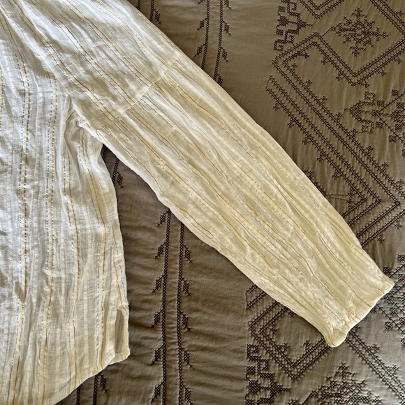 Gap Womens Top Gold Silver Striped Metallic Stripe Tassel Long Sleeve - Picture 8 of 15